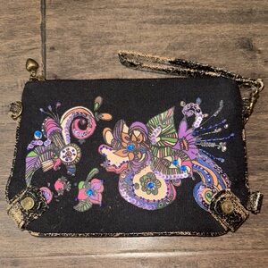 Floral Embellished Black Clutch